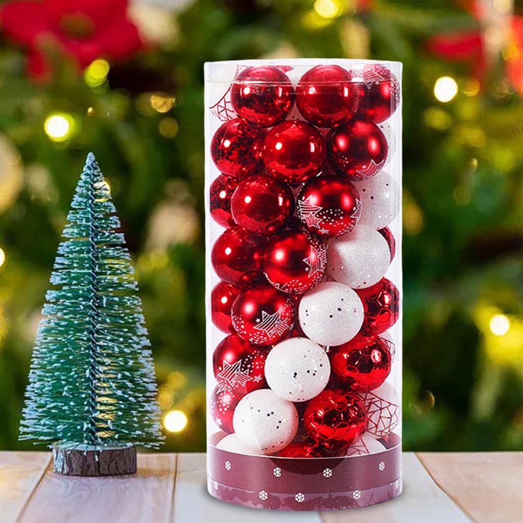 50 bolas de Navidad colgantes pintados bolas árbol de Navidad adornos DIY artesanía (rojo y blanco)