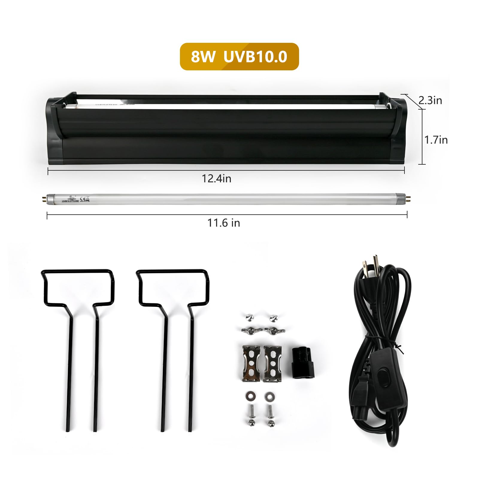 T5 UVB Lighting Combo Kit for Reptiles,8W Light Fixture with Desert 10.0 T5 UVB Light Bulbs Terrarium Hood Heat Lamp for Breaded Dragon,Turtle,Frog,Lizard,Tortoise,Gecko,Snake - image 2