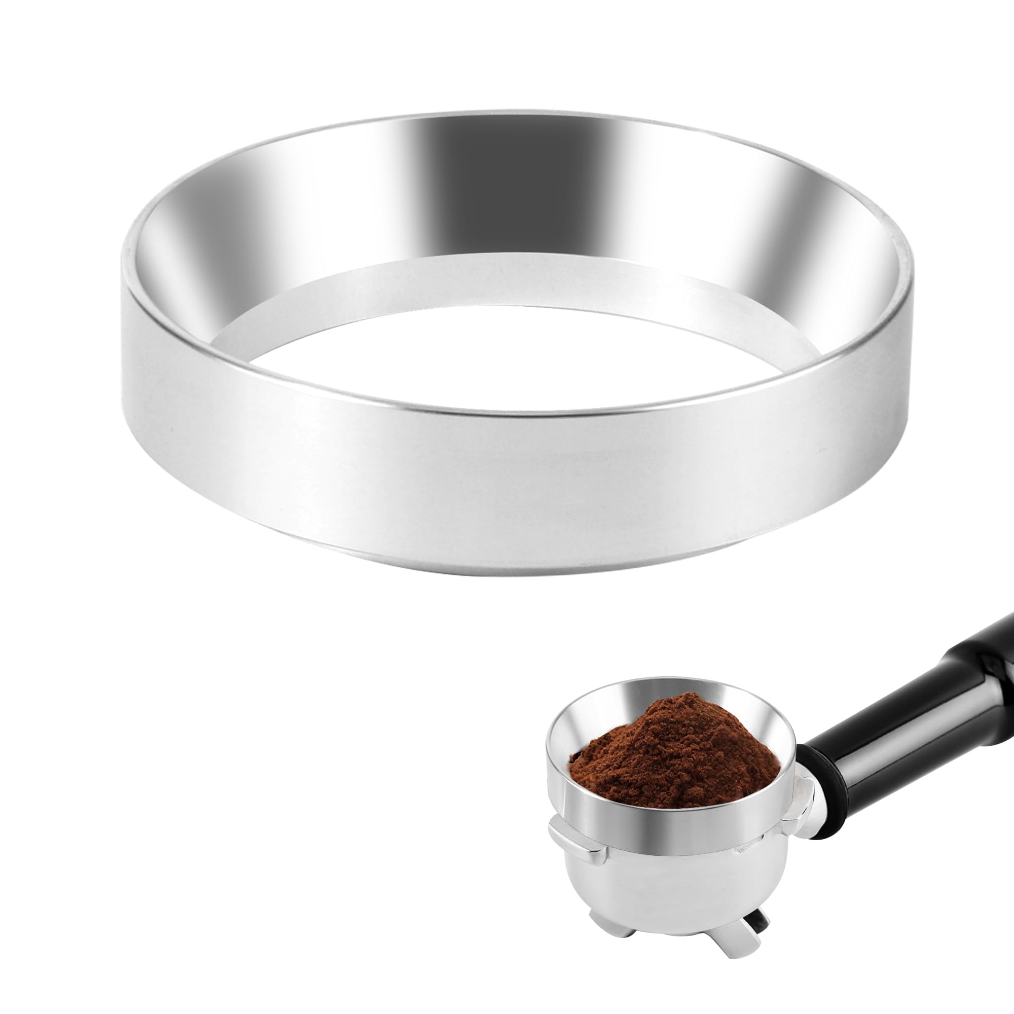 Imbuto dosatore per caffè espresso, anello di dosaggio in polvere di caffè imbuto in alluminio a prova di perdite distributore di caffè Wdt strumento per caffè Portafilter (58 mm
