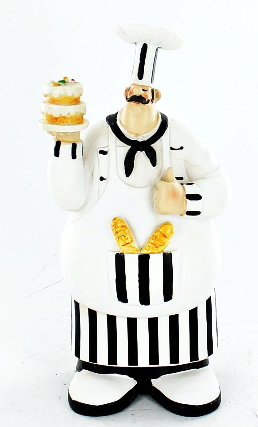 Fat Chef Kitchen Statue Figure Art Holding Cake D64174