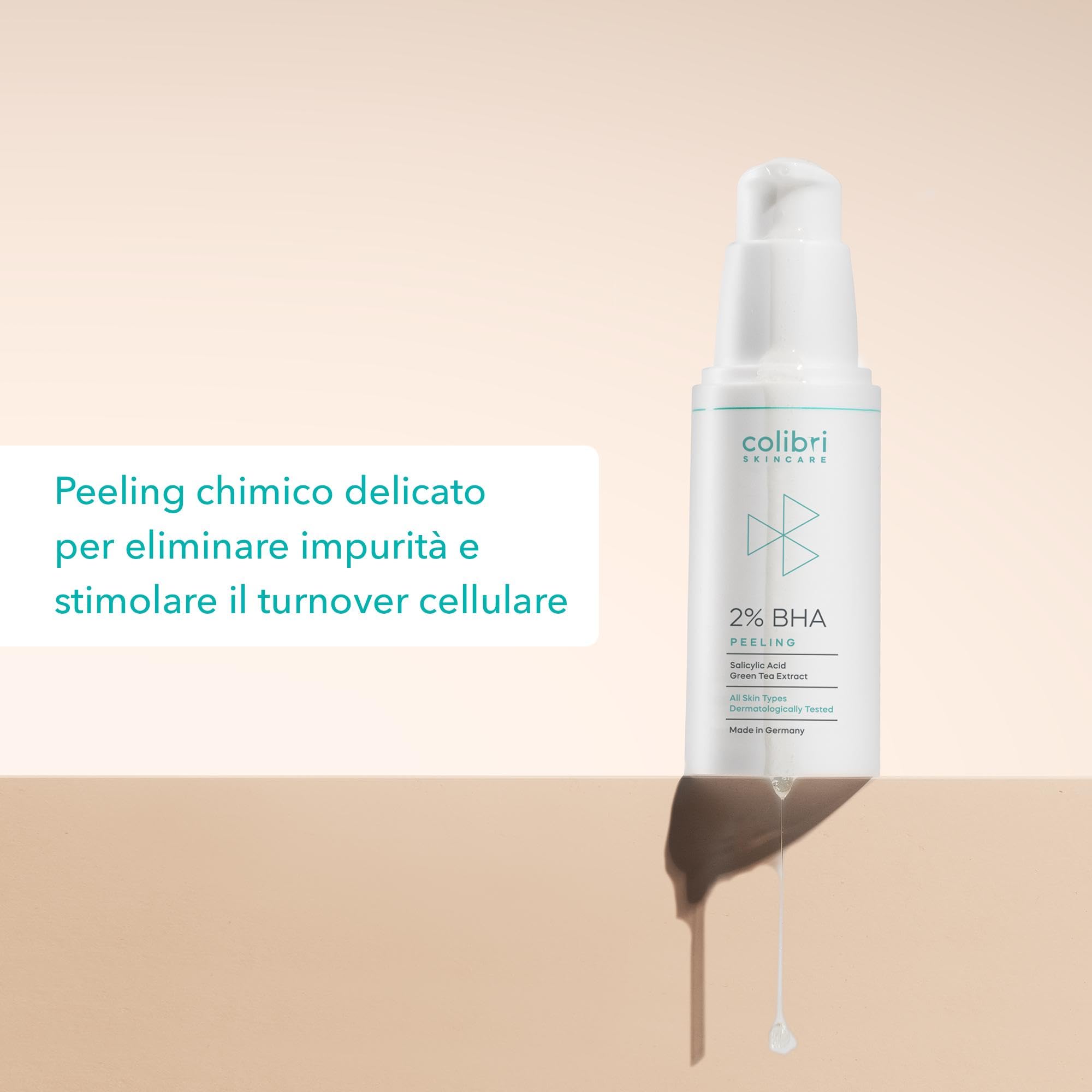 colibri skincare 2% BHA Peeling viso chimico esfoliante con acido salicilico - tutti i tipi di pelle, specialmente grassa e mista - scrub donna e uomo - 30 ml