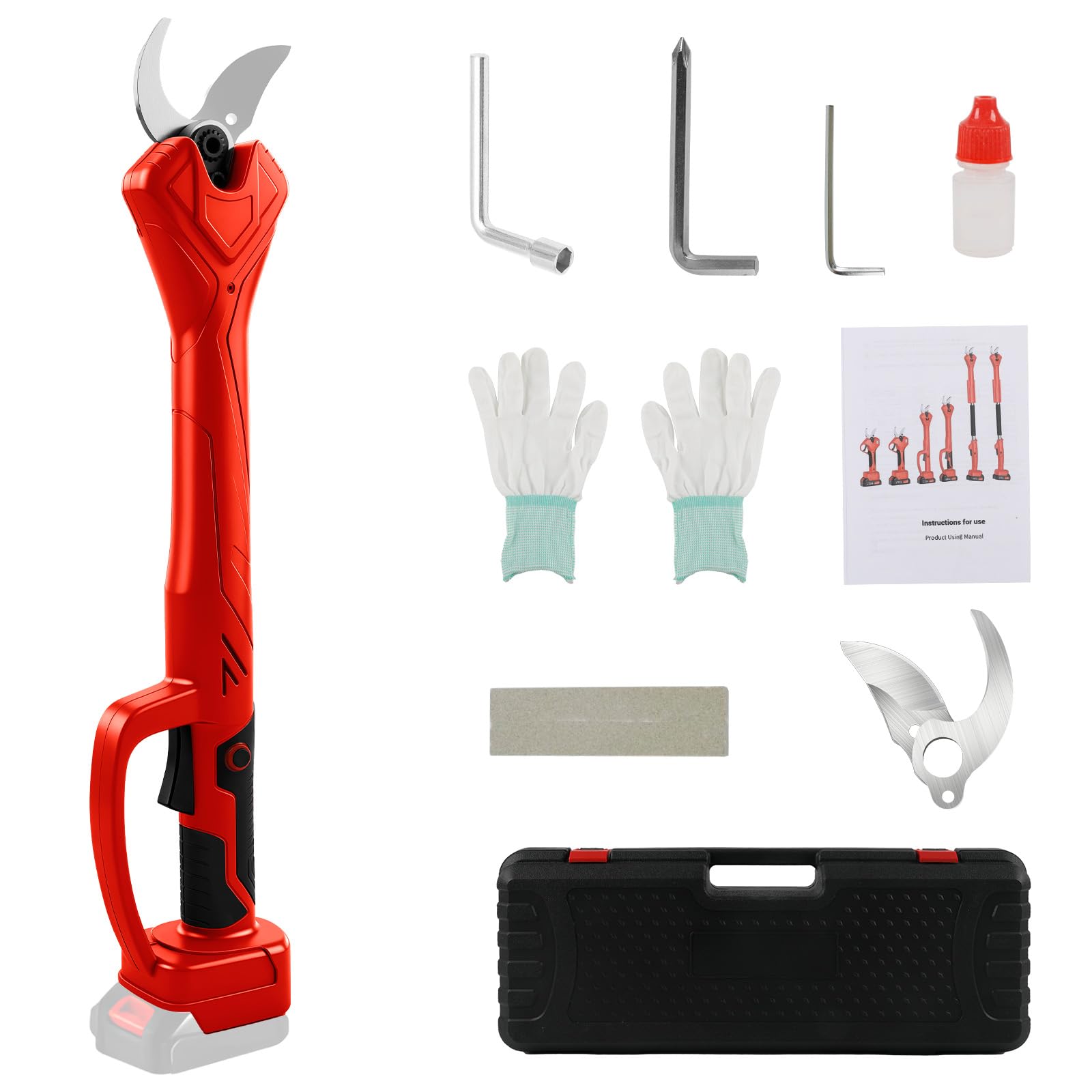 Coupe-branches sans fil compatible avec batterie Makita 18 V (sans batterie), sécateur électrique sans balais avec 2 vitesses, diamètre de coupe 40 mm, longueur 56,5 cm, pierre à aiguiser et lames de