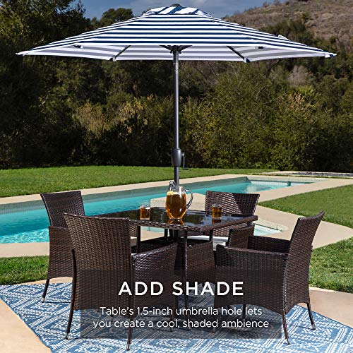 Image of Best Choice Products 5-Piece Indoor Outdoor Wicker Dining Set Furniture for Patio, Backyard w /Square Glass Tabletop, Umbrella Cutout, 4 Chairs - Cream