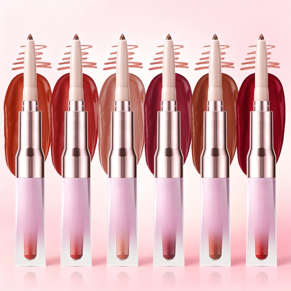 Lip Liner Stain, konturówka do ust 2 w 1 i błyszczyk do ust z dwoma końcówkami, wodoodporna plama do ust Peel Off Finish o wysokiej pigmentacji i gładkości, konturowanie, do wszystkich rodzajów