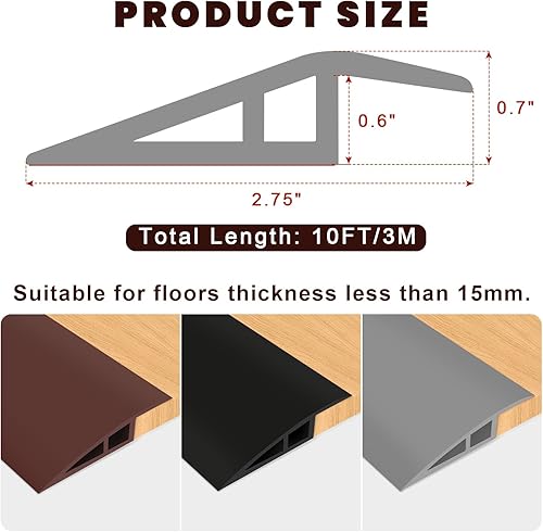 Miniatura 2 de Tira de Transición de Piso de Vinilo Autoadhesiva de 3.05m, Tira de Borde Superpuesto Alfombra a Azulejo, Tira de División de Piso Flexible Pelar y