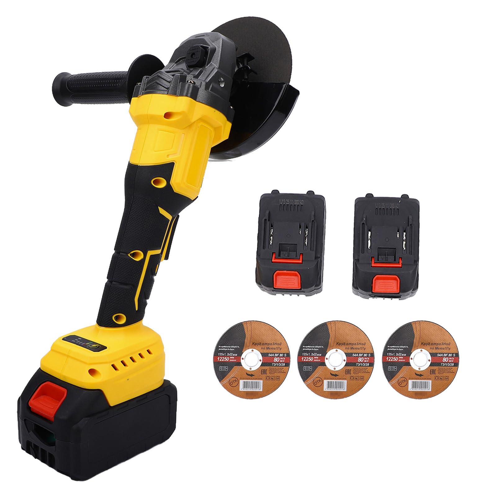 XUMIUZIY Amoladora Angular Inalámbrica, Potente Motor sin Escobillas, 21V, 9000RPM, para Corte de Azulejos de Madera y Metal y Eliminación de óxido, 125mm (con 2 baterías Enchufe europeo 220V)