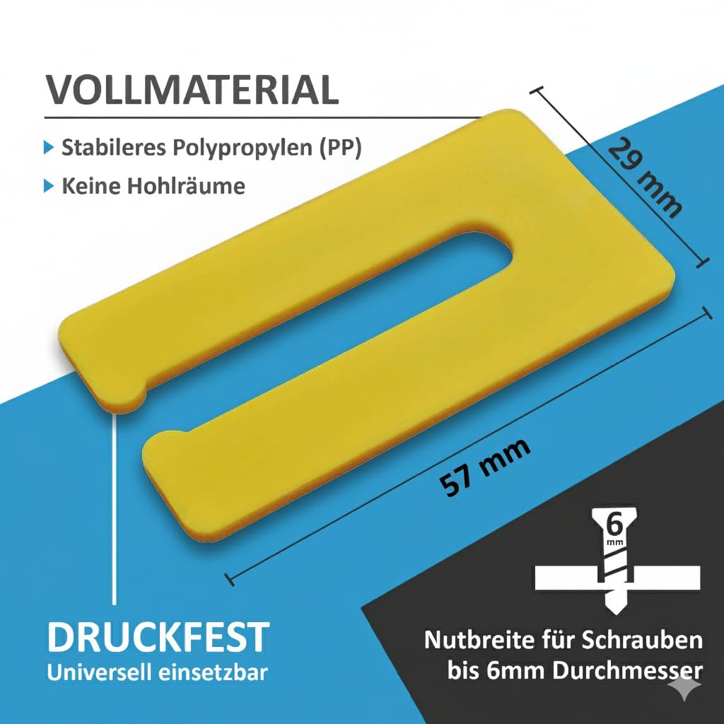 My Plast Distanzstücke – Unterlegeplättchen aus Kunststoff. variable Ausgleichsplättchen. 57 x 29 x 1. 2. 3. 4 mm. 4 x 50 Stück