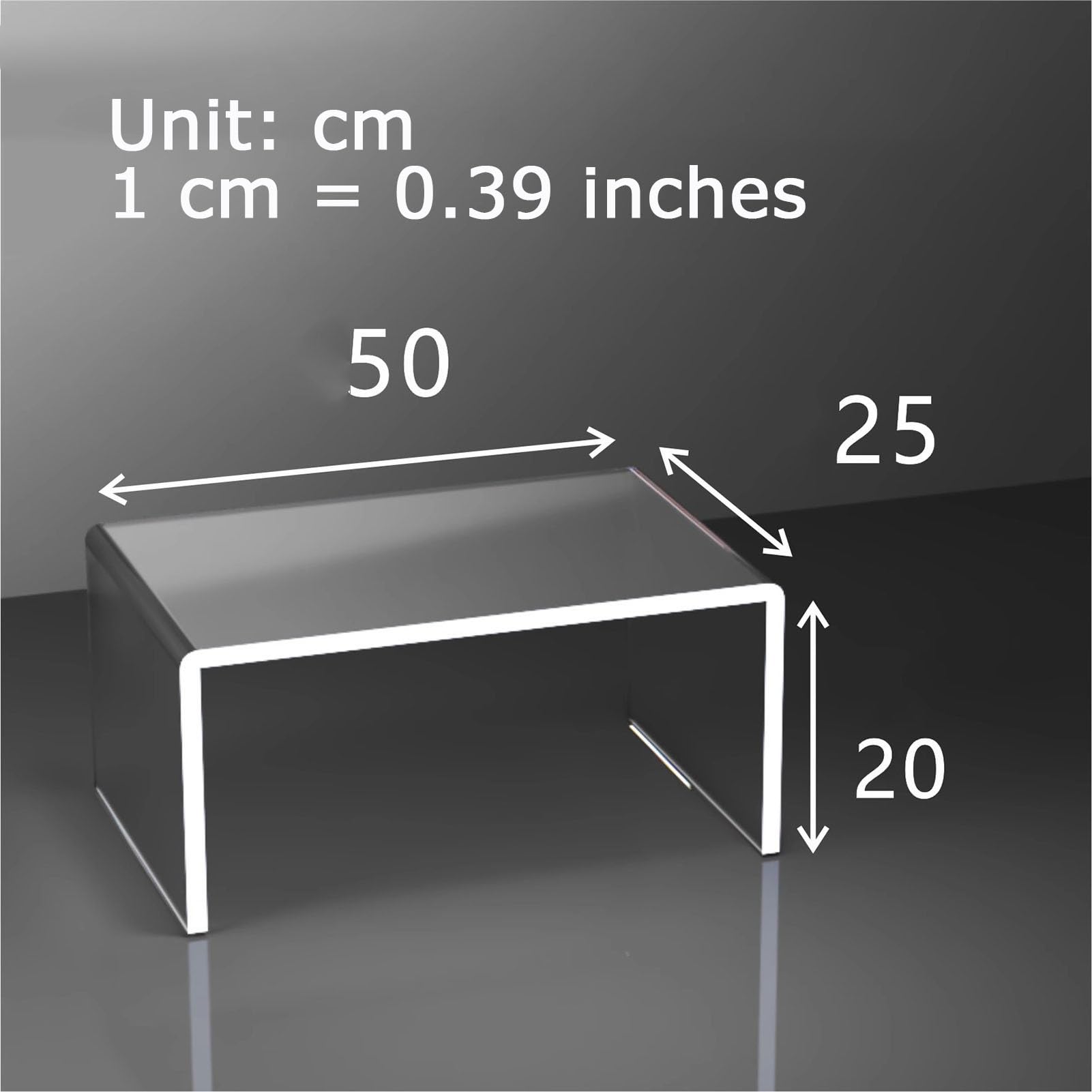 Mensola rialzata in acrilico trasparente, supporto per dessert con trasmissione della luce al 92%, spessore 8 mm, ripiano rettangolare da esposizione per decorazione domestica (50 x 25 x 20 cm)
