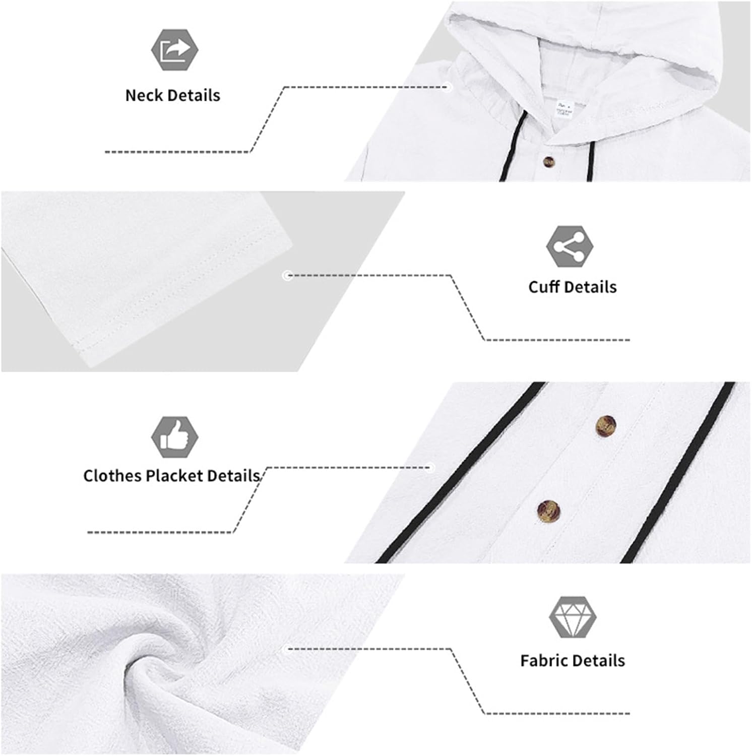 Mens Linen Sets 2 Piece | Button - Long Sleeve Hooded Beach Shirt and Wide Leg Pants Sets - for Travel