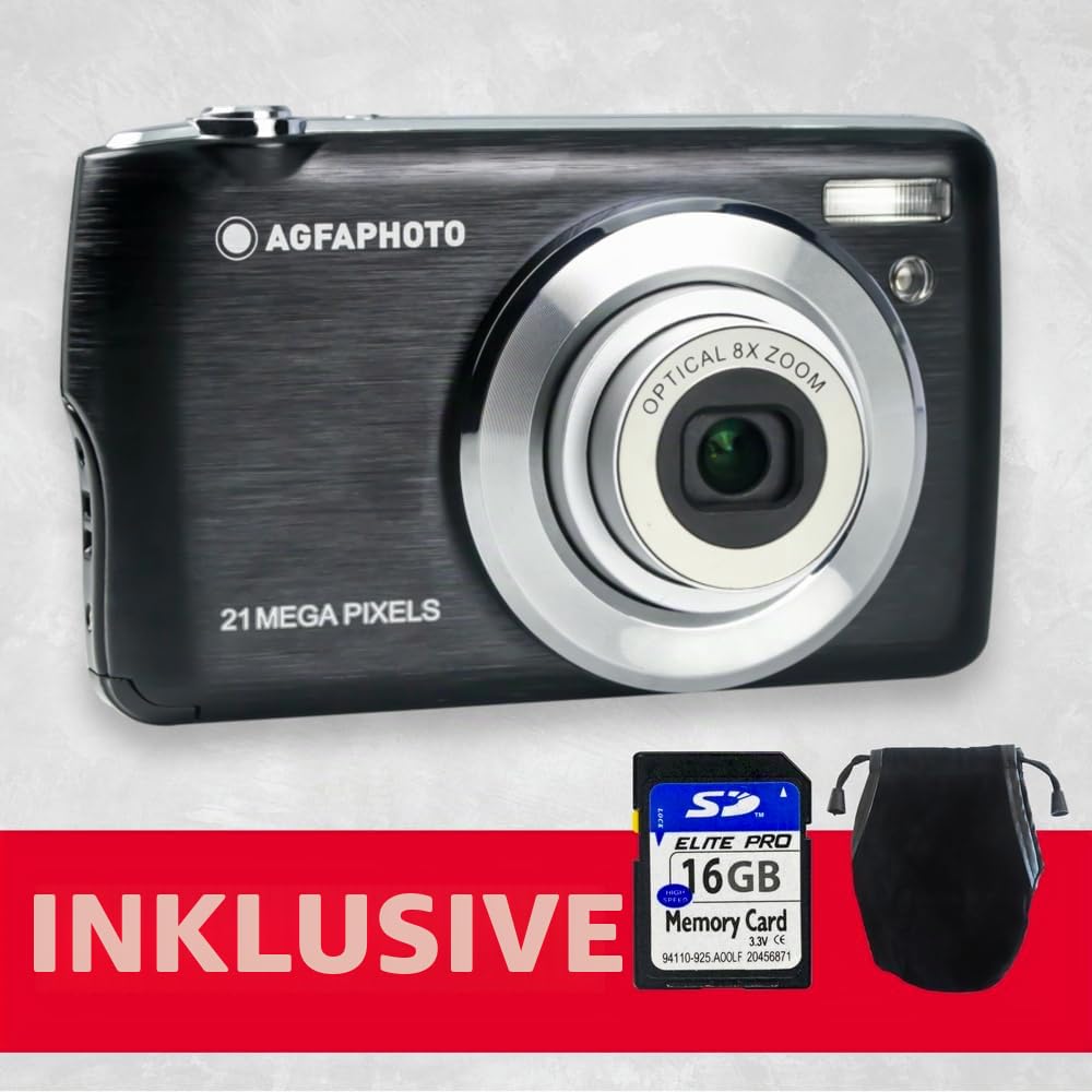 AGFA Photo Realishot DC8200 - Kompaktkamera, 18MP, Full HD Video, 2,7'' LCD-Bildschirm, 8-facher optischer Zoom, Lithium-Batterie und 16GB SD-Karte - Schwarz