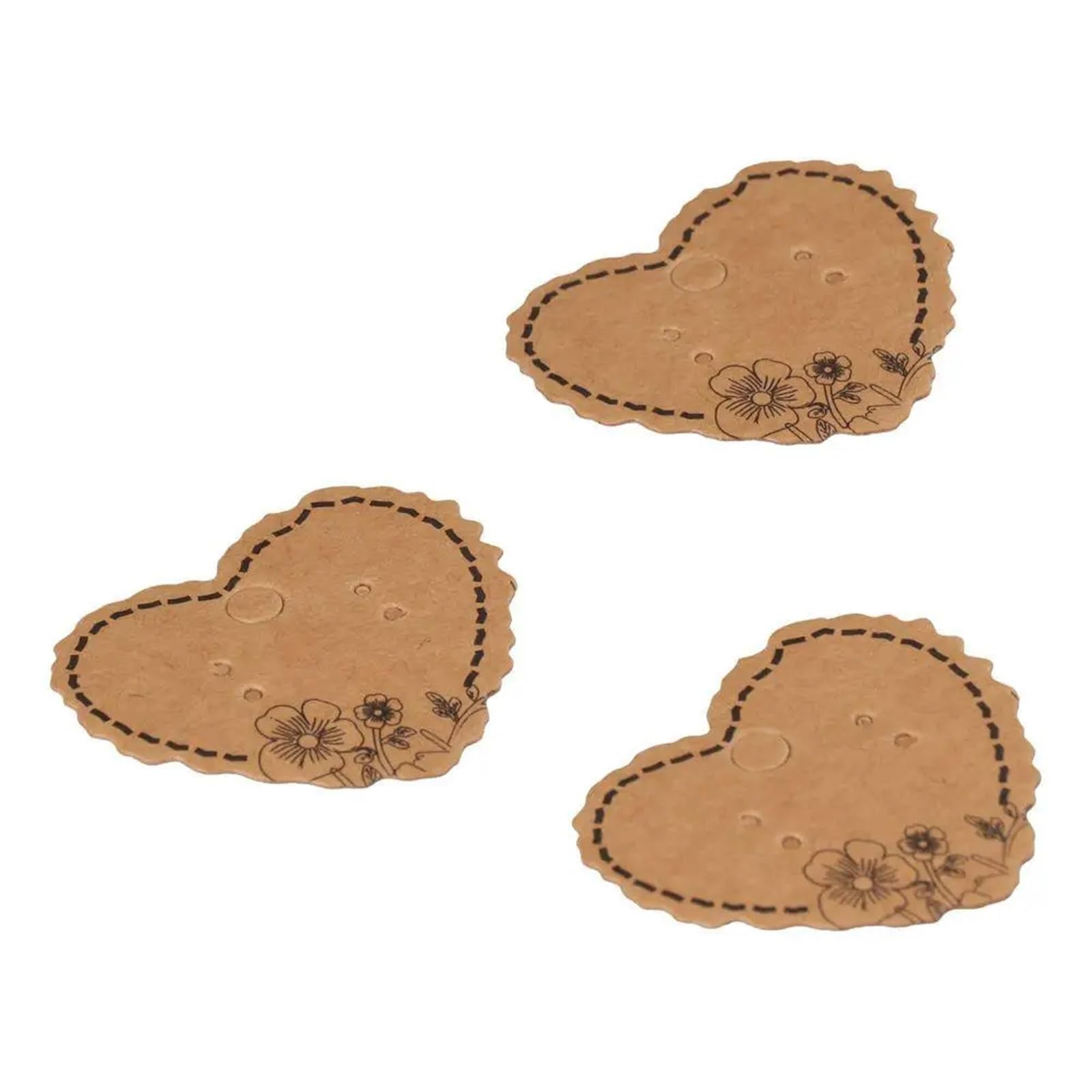Lot de 500 cartes en papier kraft marron en forme de cœur pour boucles d'oreilles