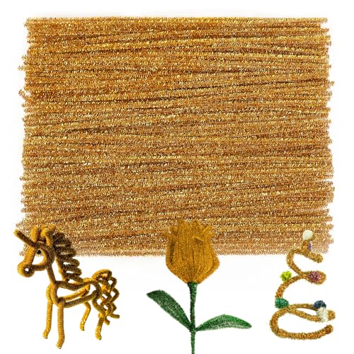 Caydo 100 Pieces Glitter Golden Pipe Cleaners Craft Supplies Flexible Chenille Stems for DIY Crafts Project and Home Decorations 6 mm x 12 Inch