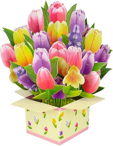 Magic Ants Tarjetas emergentes de papel de flores, tarjeta de felicitación emergente 3D de ramo de flores, tarjeta de cumpleaños desplegable para