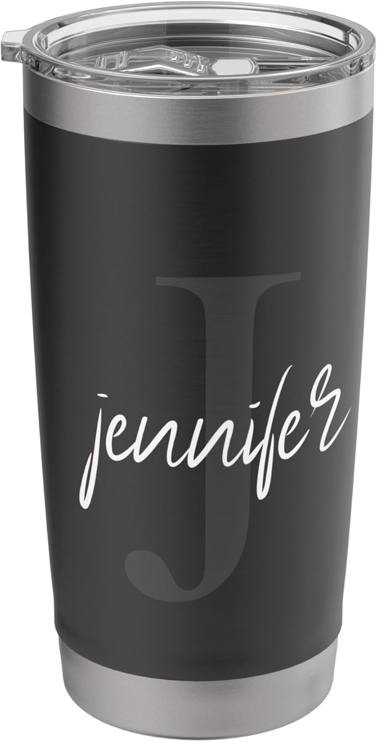 Jennifer Initial Letter Monogram Aesthetic Personal Name Stainless Steel Insulated Tumbler