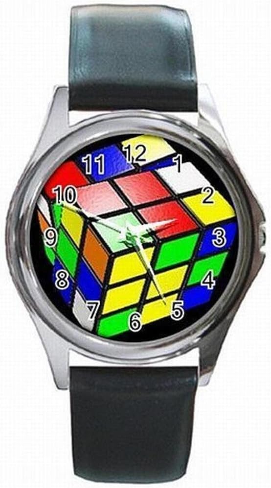 Custom Rubiks Cube 3x3x3 Classic Rubik Puzzle Colorful Rubix Custom Leather Watch Wrist Watch Unisex Watch