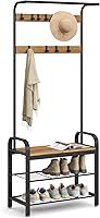 VASAGLE 4-in-1 Hall Tree Coat Rack with Shoe Bench, 9 Removable Hooks, Hanging Rod, Entryway Storage, Rustic Walnut Black UHSR040B41