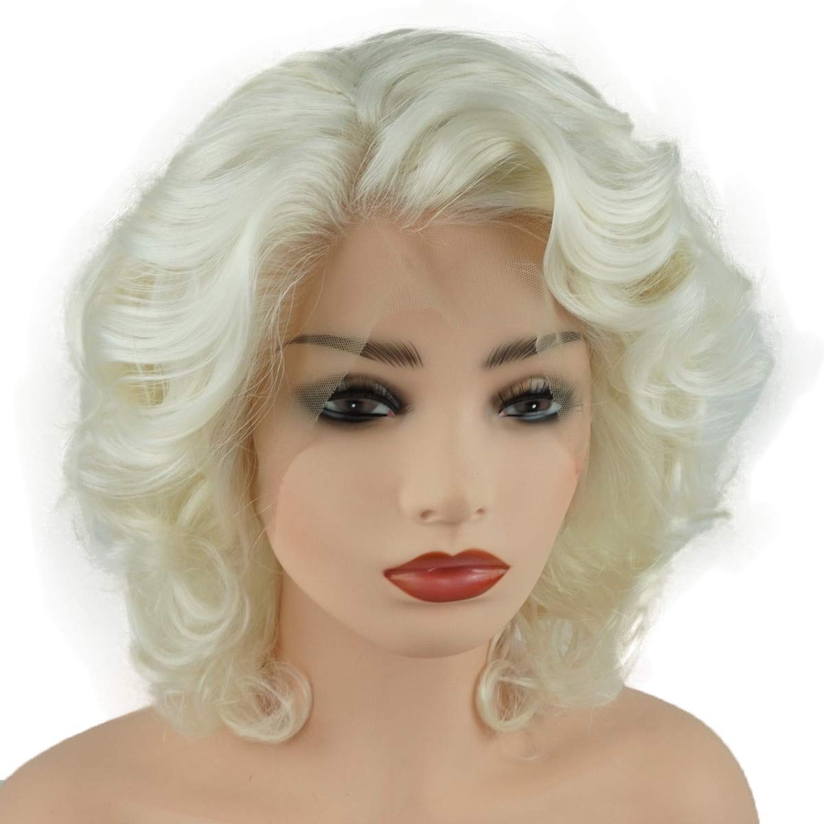 Hair Wavy Short 10inch Light Blonde White Mix Heavy Density Half Hand Tied Realistic Synthetic Lace Front Wigs
