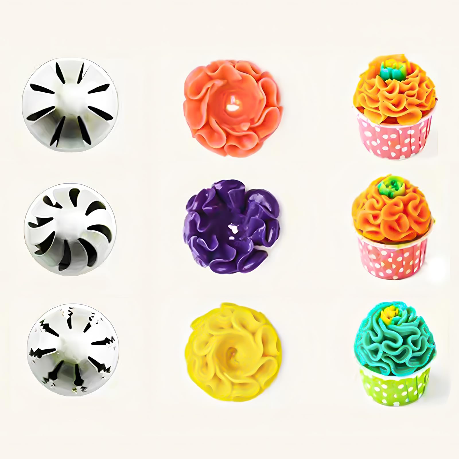 Kasmoire Juego de 3 puntas rusas de bola, puntas de tubería rusas de acero inoxidable con 10 bolsas desechables, boquillas de glaseado de pasteles, kit de puntas de decoración de pasteles de flores