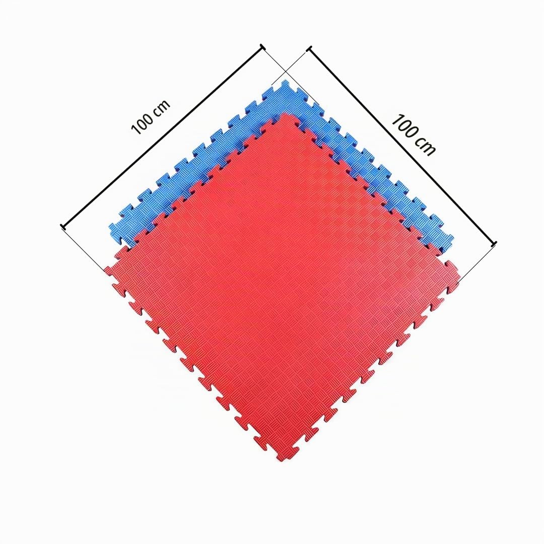 Alfombra de gimnasio puzzle tatami 100 x 100 cm - 1 baldosa suelo engomado gimnasio diferentes grosores - En colores rojo/azul o negro/gris