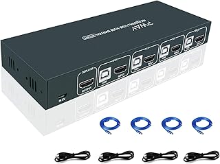 KVM Switch HDMI 4 Ports,KVM Switches 4K@60Hz,USB2.0, HDMI2.0,KVM Switch 4 PC 1 Monitor,YUV 4: 4: 4,Ultra HD,Hotkey Switch，Transmission rate 18Gbps