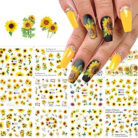 Sunflower Nail Art Stickers Decals Nail Stickers for Acrylic Nails Flower Water Transfer Nail Stickers Nail Art Supplies Sunflower Nail Decals Nail Art Decorations 12 Sheets Cover