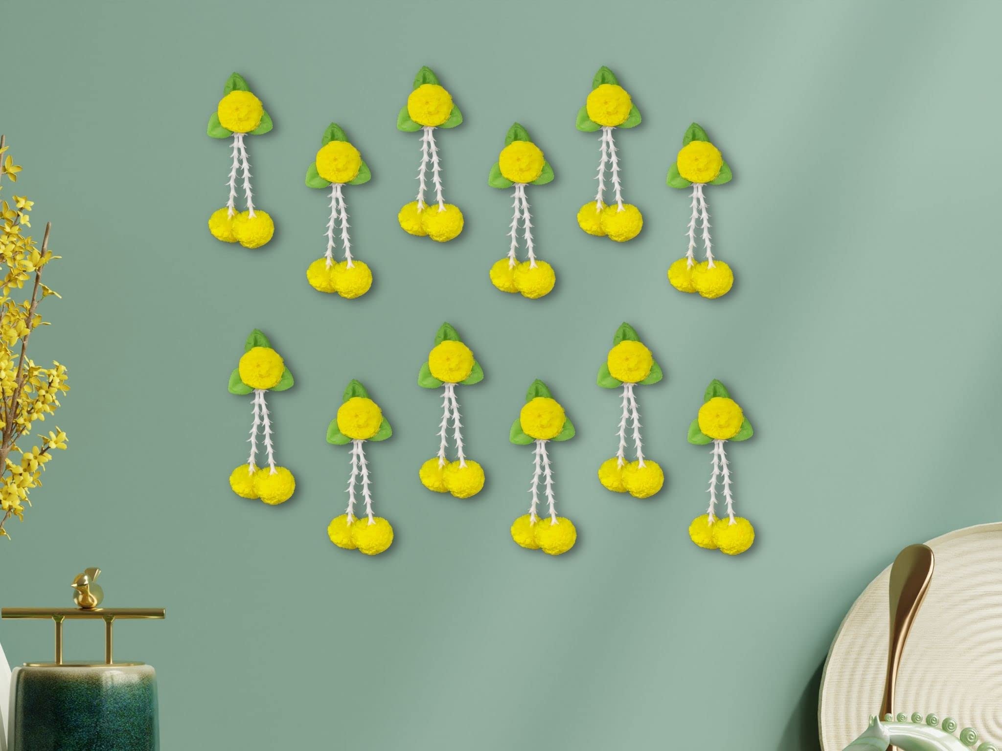 JH Gallery Plastic Artificial Flowers And Leaves Decoration At Home Easy Simple Backdrop Pack Of 12 Pcs (Yellow&Green) - Image 4 thumbnail