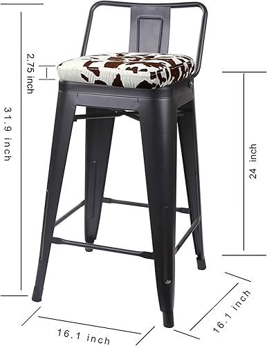 Vista 246 de GIA Taburete de metal con respaldo bajo de altura de mostrador de 24 pulgadas con asiento de cuero vegano, color plateado