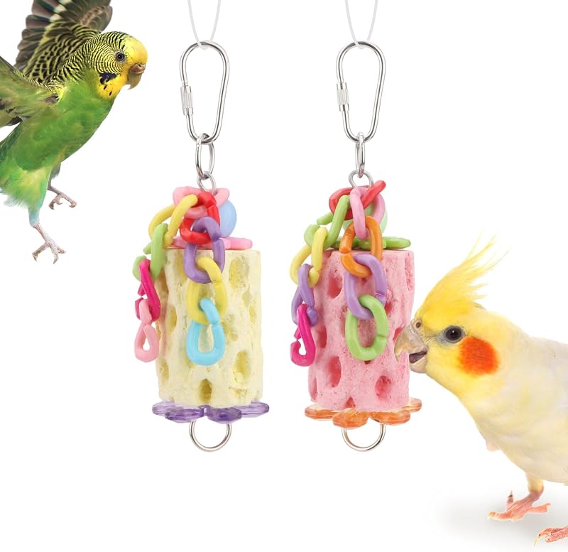Wontee Bird Calcium Chew Grinding Treats Toy for Parrots (Small-5.5") | Minerals, colorful, trimming and cleaning bird beaks, hours of fun, for budgies/cockatiels/conures/quaker/senegal parrot