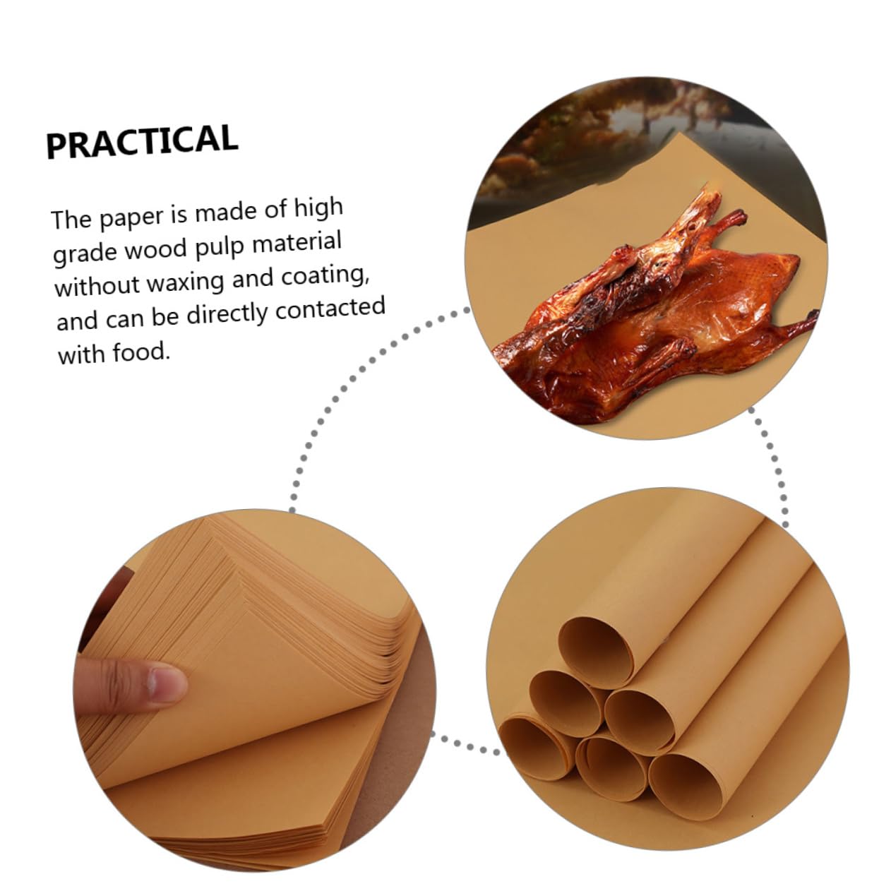 Papel para Envolver Alimentos de Pulpa de Madera 300 Hojas | Color Caqui, Resistente Grasa Desgarro, Contacto Directo Comida sin Olor Desagradable