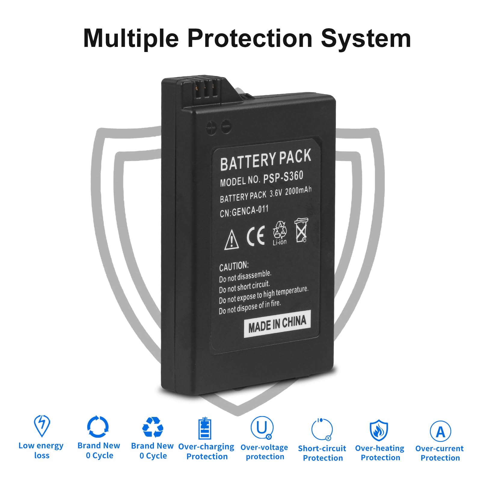 Batterie pour PSP 2000 PSP 3000, 2000 mAh 3,6 V, lithium-ion de rechange, compatible avec Sony PSP 2000 PSP 3000 PSP-S110, avec câble de charge, (pas pour PSP 1000)
