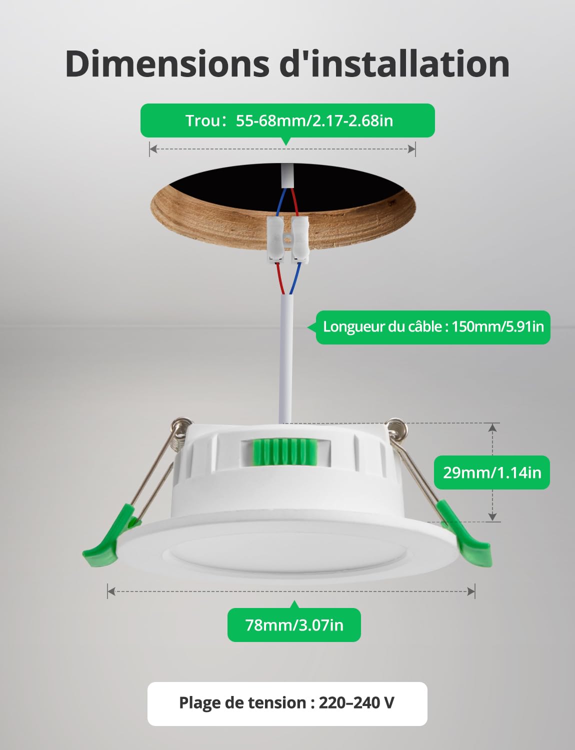 Bojim Spot LED Encastrable Salle de Bain IP44, Trou 55mm - 68mm, 230V, 4W, Blanc Chaud/Neutre/Froid, Spots de Plafond Extra Plat pour Cuisine Chambre Salon, Lot de 6