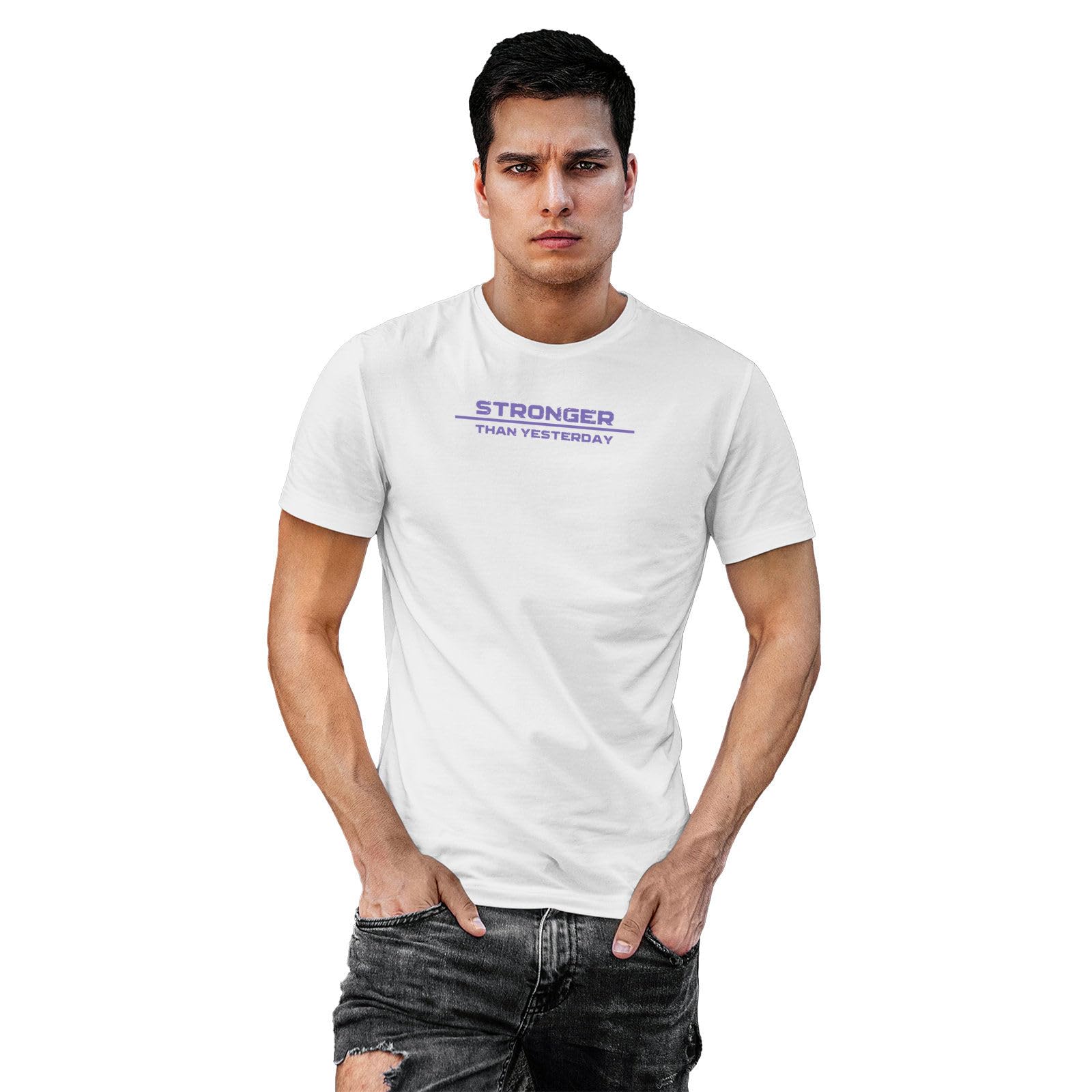 Men's T-Shirt | Cotton Rich | Round Neck Crew | Half Sleeve | Wrinkle-Resistant | Colors Dont Fade | Soft & Comfortable | Regular Fit | Size XS-3XL | Stronger Than Yesterday Design-picture-24