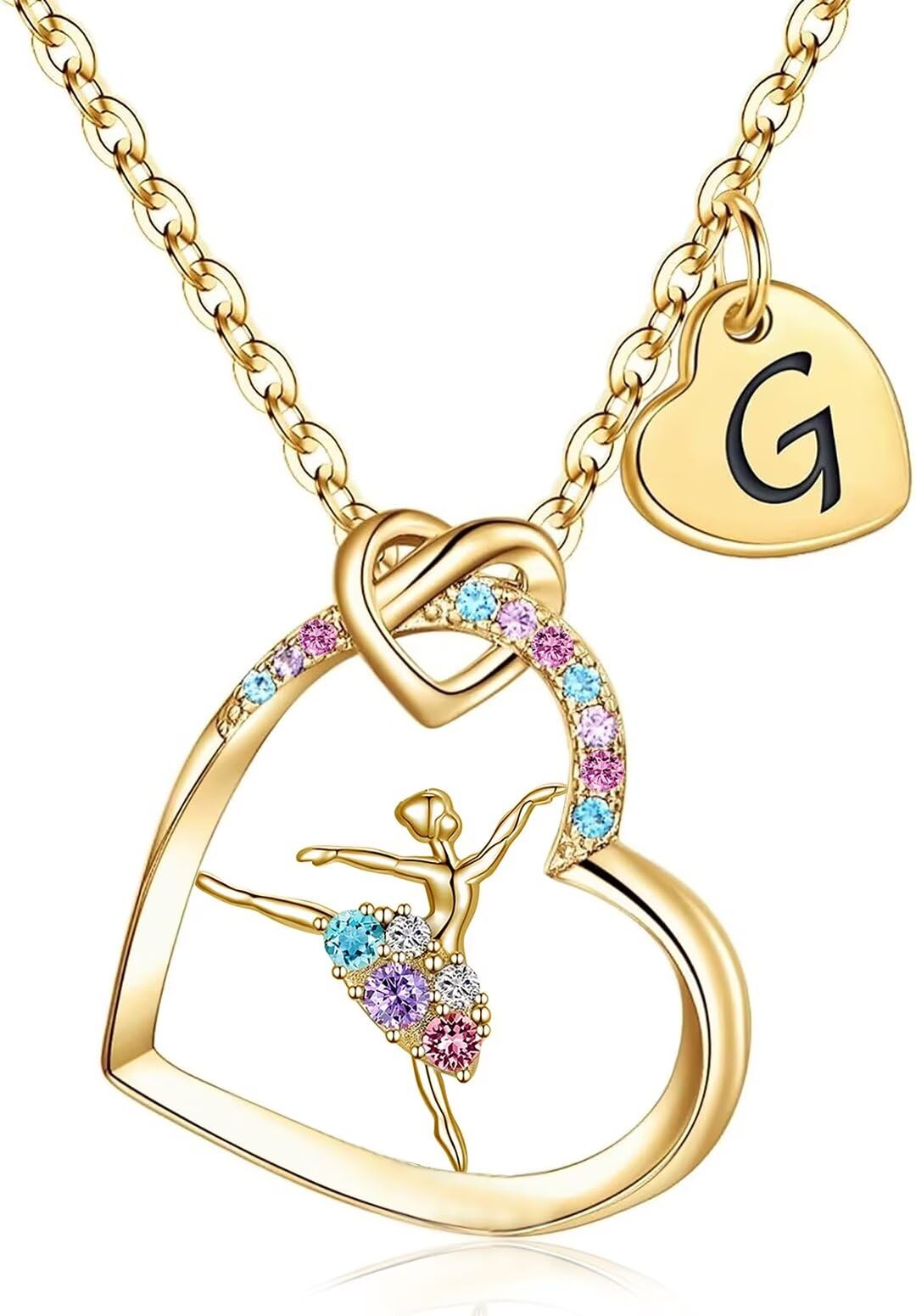 Pendentif ballerine pour filles avec collier cœur initiale en CZ - 4