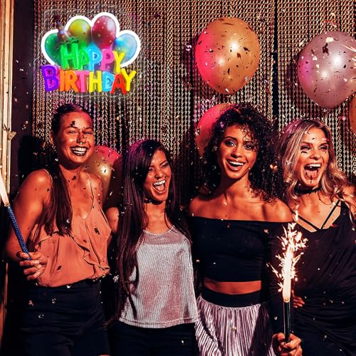 Image of Happy Birthday Neon Sign LED Happy Birthday Light Up Sign Wall Decor for Birthday Party Backdrop Cake Tables Room Gift Art for Boys Girls- 11.1 x 9.33 IN-Dimmable USB Powered-Acrylic