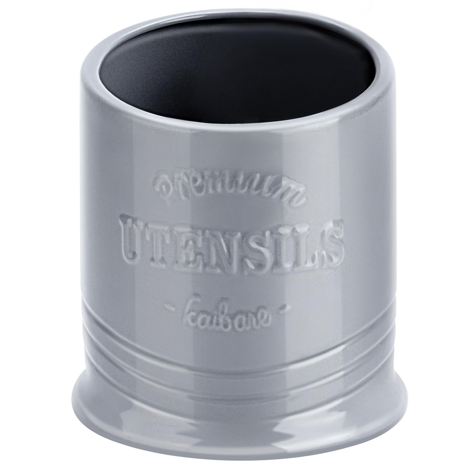 JSHKY Uchwyt na przybory, 18,3 cm ciężki wiejski ceramiczny garnek kuchenny z matą ochronną, duży średnica 15 cm, szary, błyszczące wykończenie