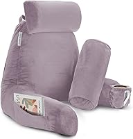 Vista 101 de Clara Clark - Almohada de lectura con espuma viscoelástica triturada, incluye 2 almohadas de soporte para el cuello y la zona lumbar, diseñada