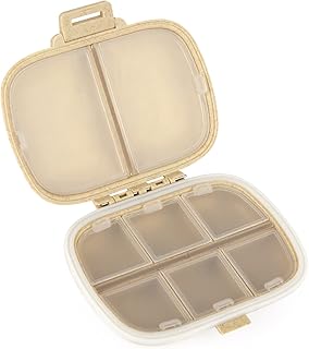 Travel Pill Organizer 8 Compartments Portable Pill Box Pill Case Small Daily Weekly Pill Organizer Container Medicine Container for Pocket (Khaki)