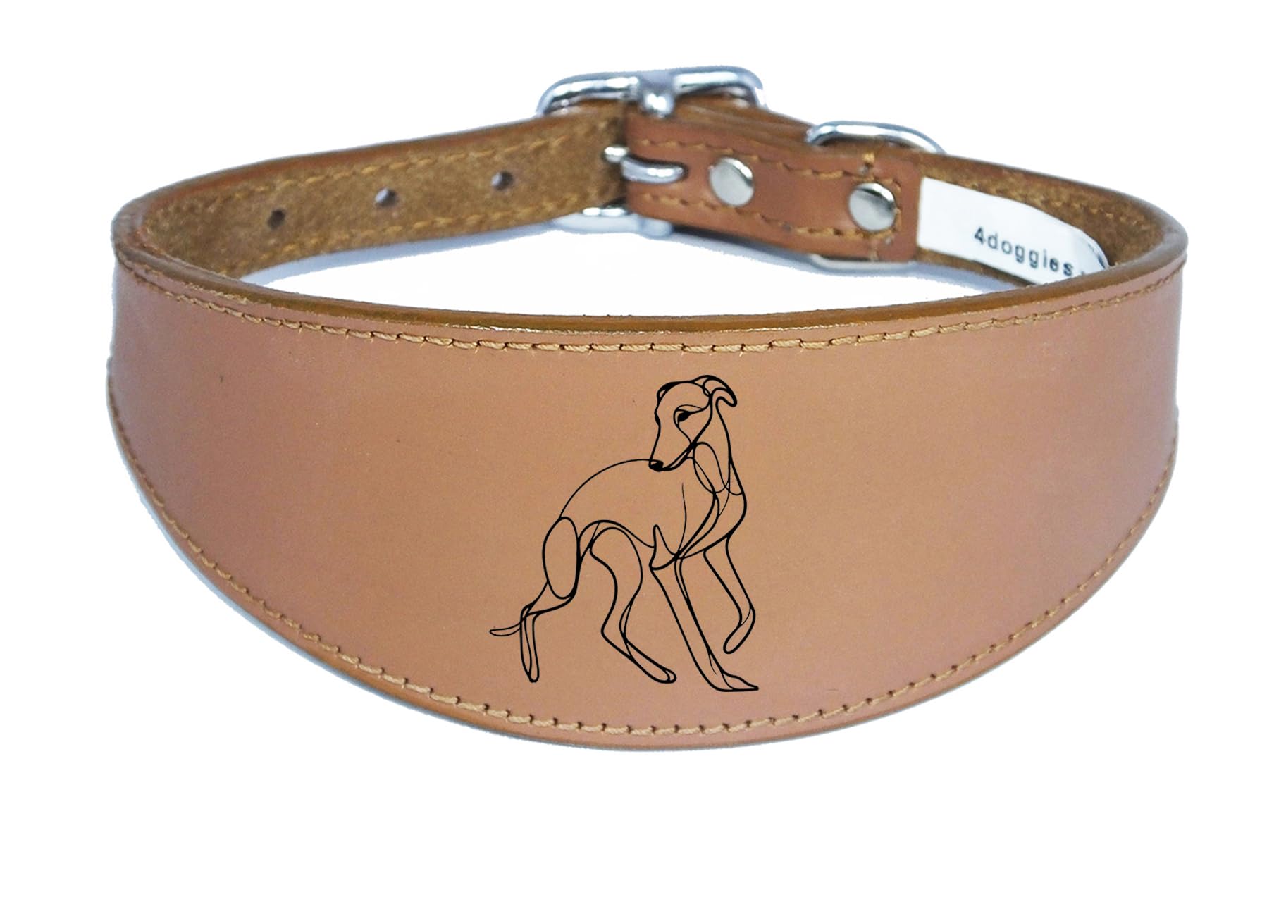 Sighthound Wide Leather Collar, Handmade, for Iggy, Lurcher, Whippet and Greyhound, NL18
