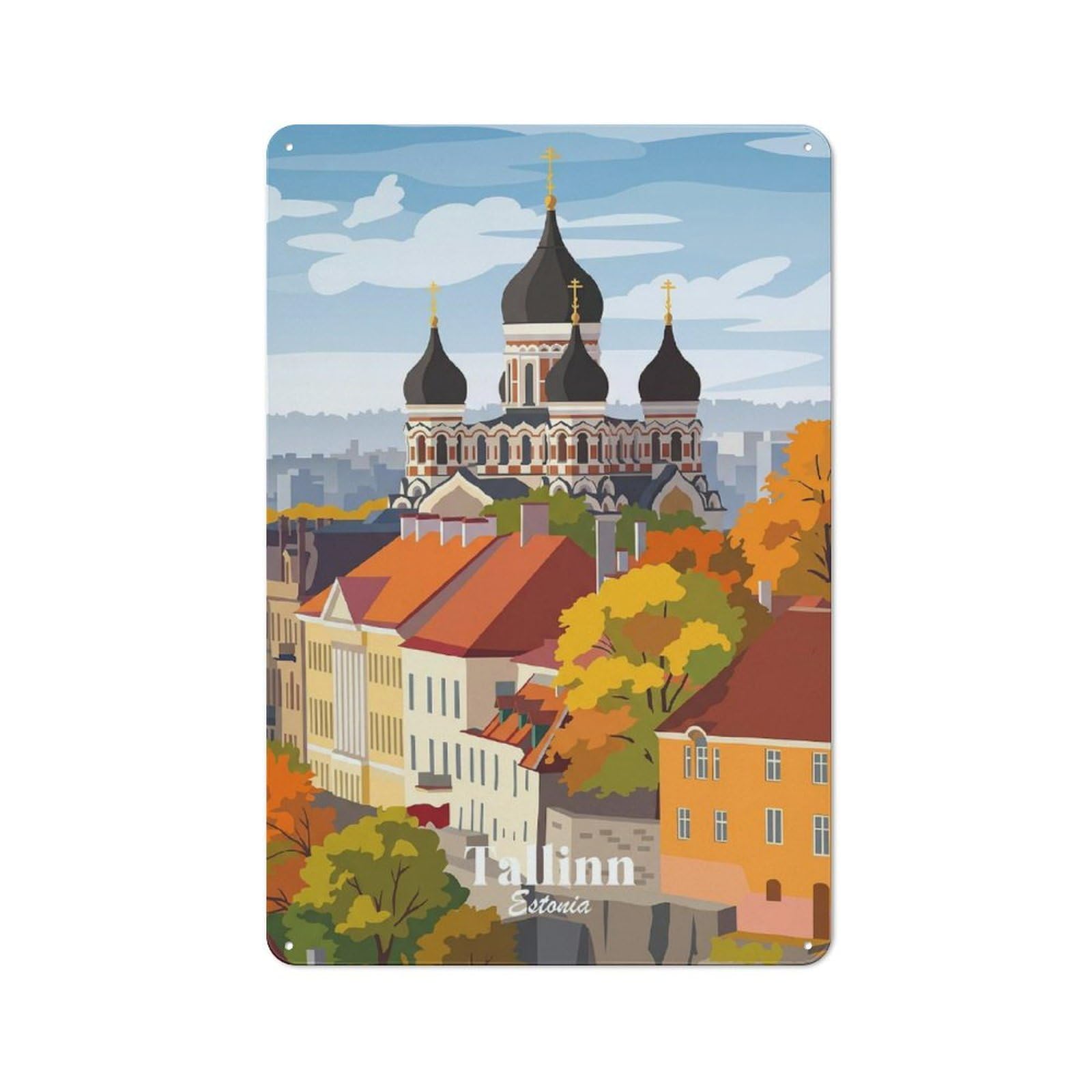 Tallinn Estonia Classic Metal Wall Decor 30x20cm, Metal Wall Plaque for Hobby Room, Office, Lounge Or Living Room