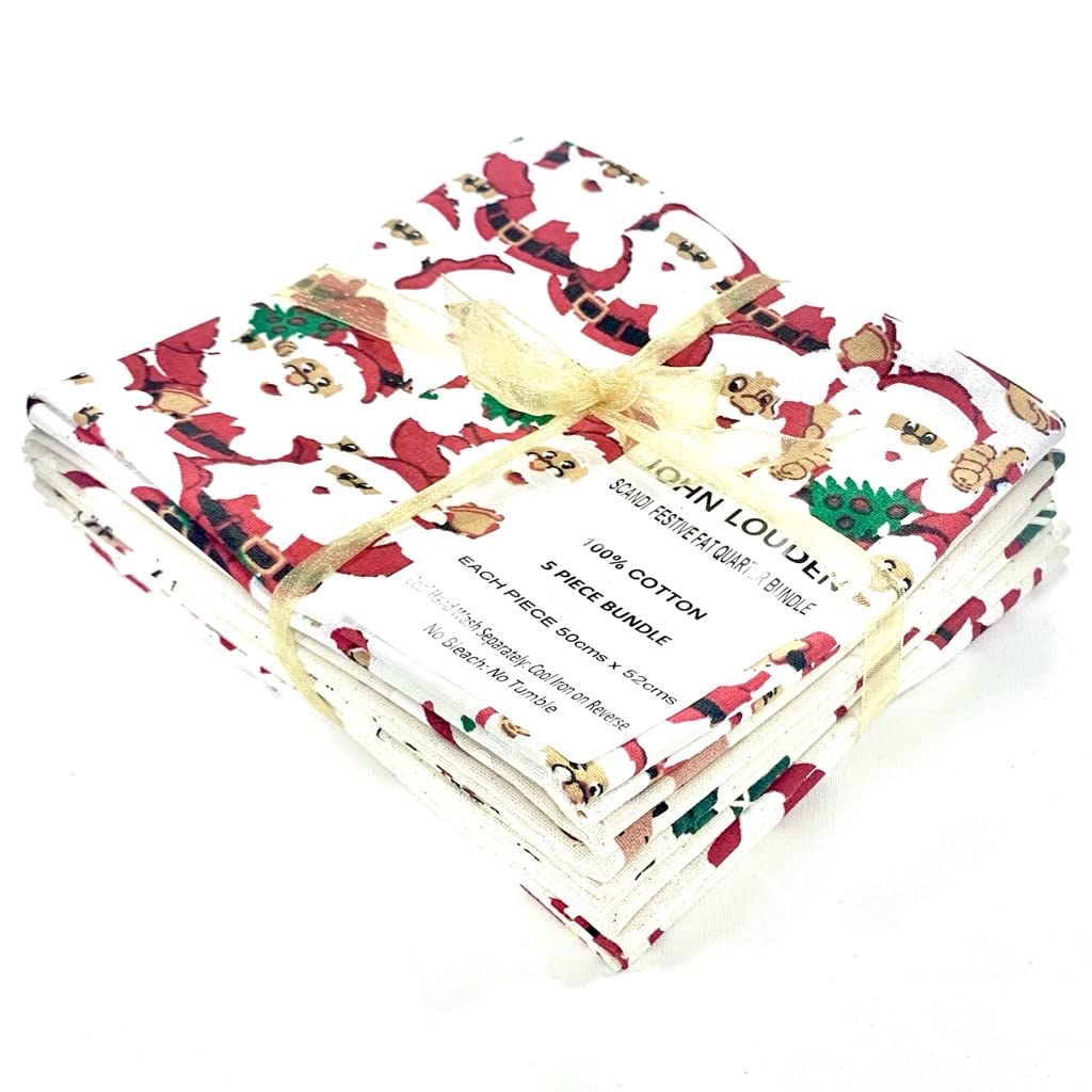 John Louden Christmas Fat Quarter 5 Piece Crafting 100% Cotton Fabric Bundles 50cm x 52cm (Bundle 24)