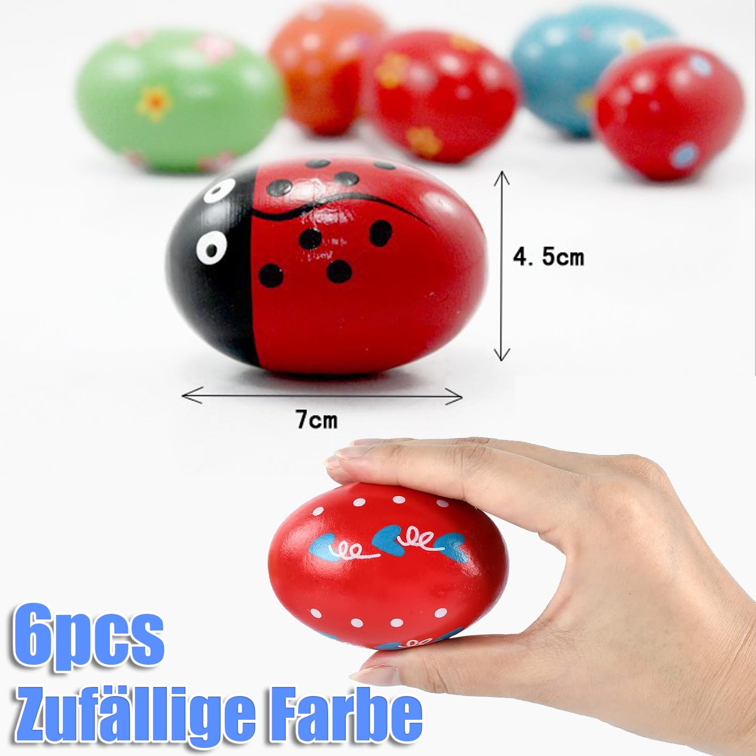 Set di 6 Pezzi di Maracas per Uova in Legno, Maracas per Uova di Pasqua, Maracas Musicali a percussione, sonagli per Uova, sonagli per Uova, Uova Musicali per Neonati e Bambini