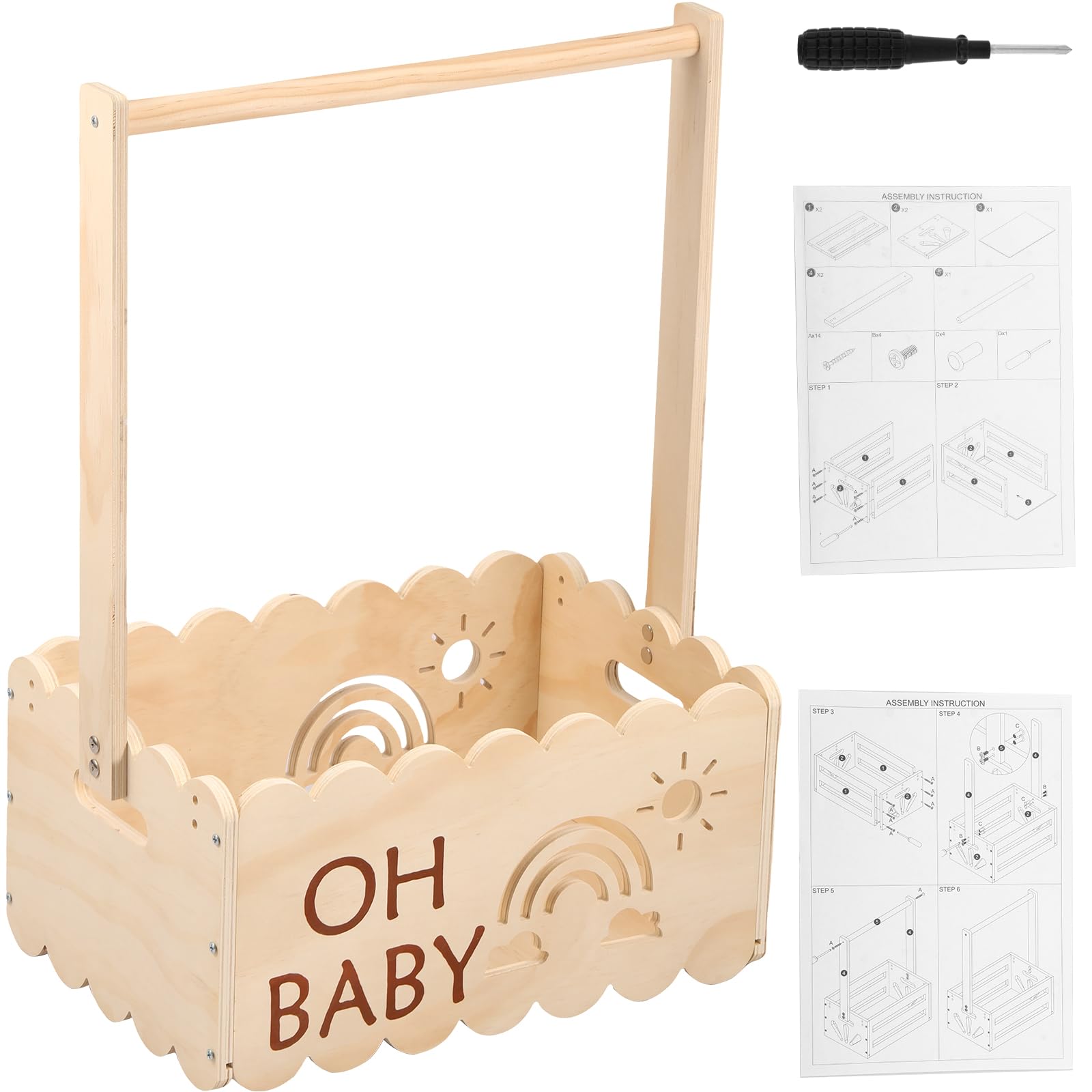 ZLHETWT Wooden Crate, Wooden Hamper, Wood Hamper, Practical Baby Storage Crate Multipurpose Baby Shower Basket Baby Crate for New Born Baby New Parents