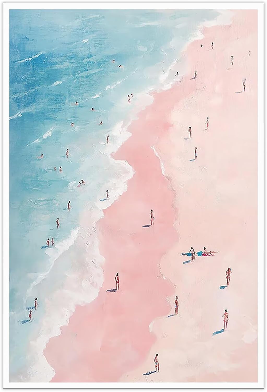 Trendy Pastel Pink Coastal Wildflower Path Canvas Poster Print Modern Dreamy Aesthetic Sunset Ocean View Picture Wall Art Nature Beach Decor for Bedroom Living Room Office 12x16inch Framed