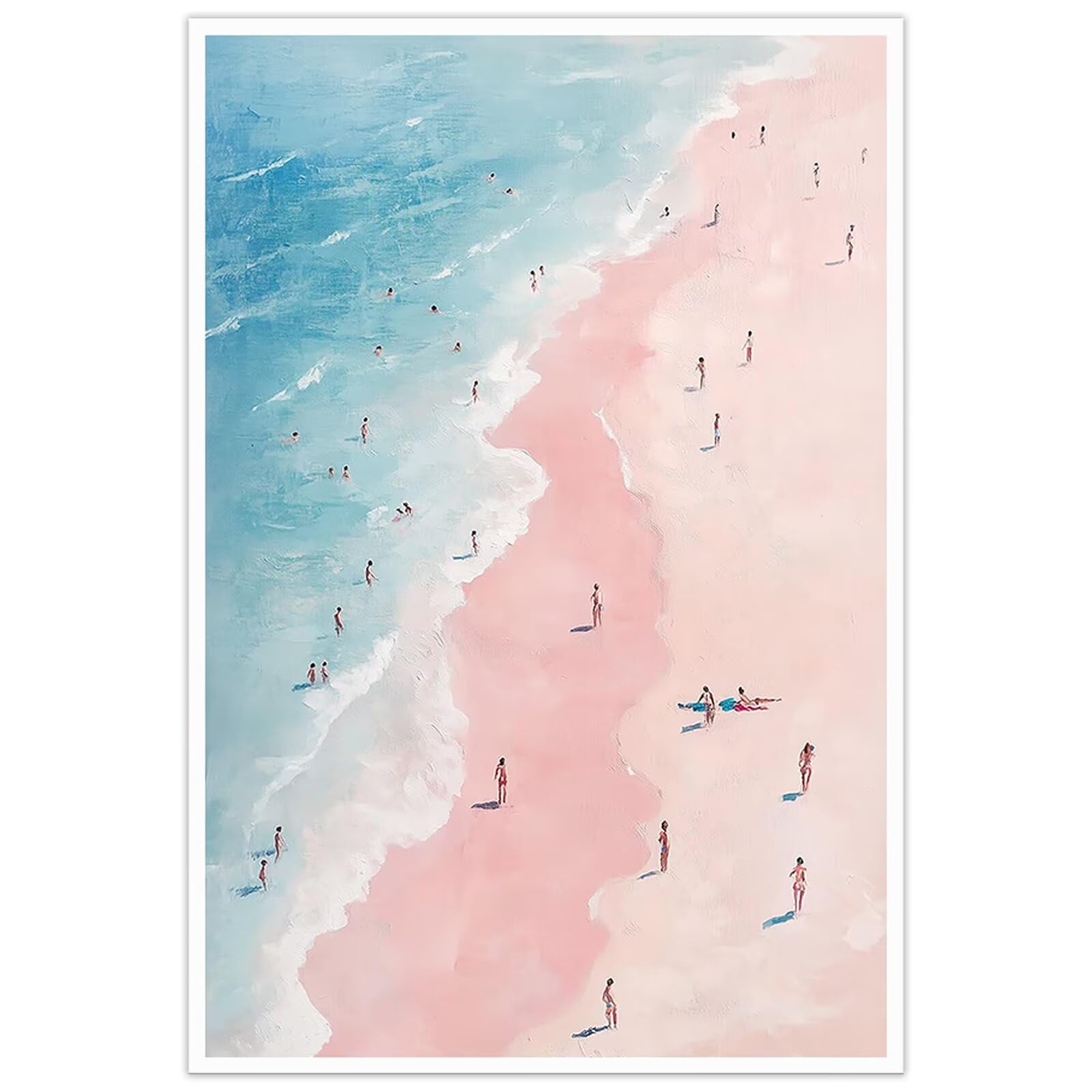Trendy Pastel Pink Beach Poster Decor Modern Preppy Coastal Surfing Wall Art Painting Nature Aesthetic Canvas Pictures Print for Home Bedroom Dorm