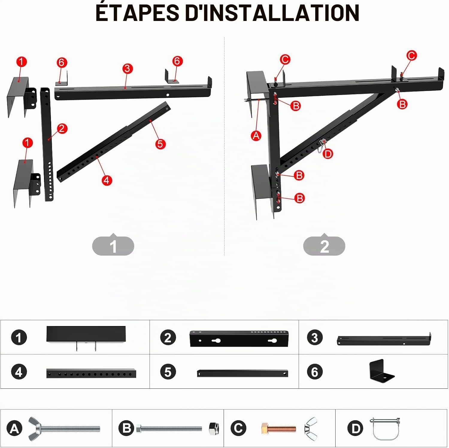 2 pcs supports d’échafaudage, Stabilisateur cric d’échelle à deux échelons pour l’extension du corps court pour l’étape de travail, la charge maximale est de 250 kg (Black)