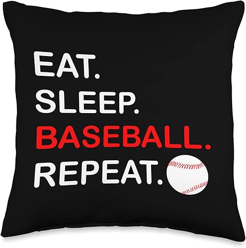 Funny Baseball Lover Eat Sleep Baseball Repeat Eat Sleep Repeat Lovers - Almohada de béisbol divertida 16 x 16 pulgadas multicolor