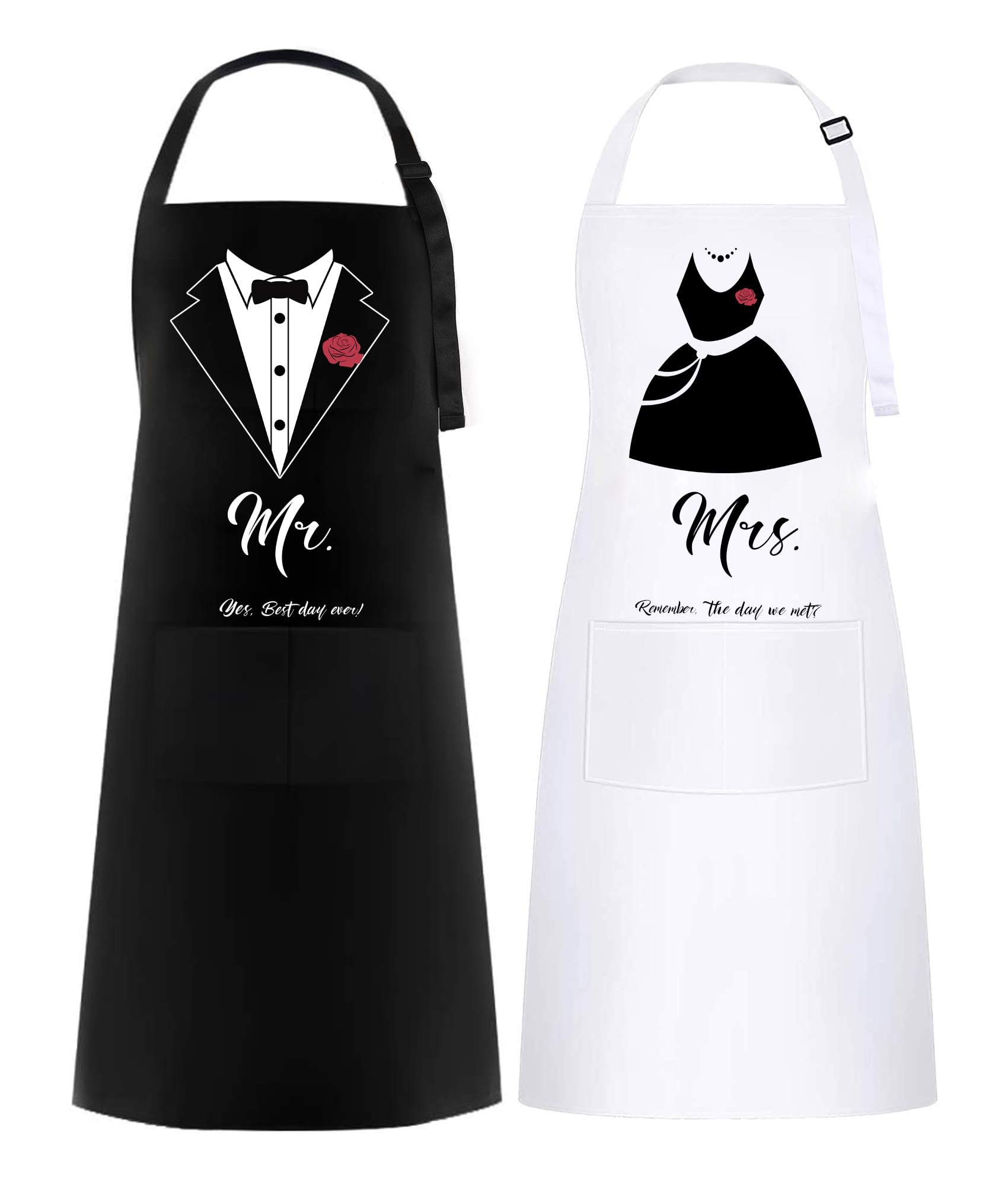 FunChaos 2 Parejas Delantales, Delantales de Cocina, Delantales de Chef, Delantales Impermeables para Hombres y Mujeres, Regalo para Bodas, Compromisos, día de San Valentín, Navidad (Suit)
