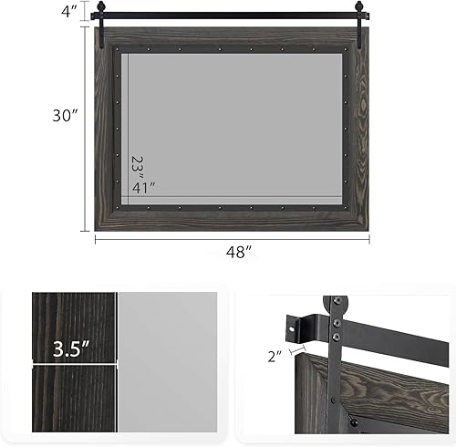 Miniatura 2 de YOSHOOT Espejo rústico para puerta de granero, espejo de baño rústico de 48 x 30 pulgadas, espejo de pared con marco de madera, espejo de madera