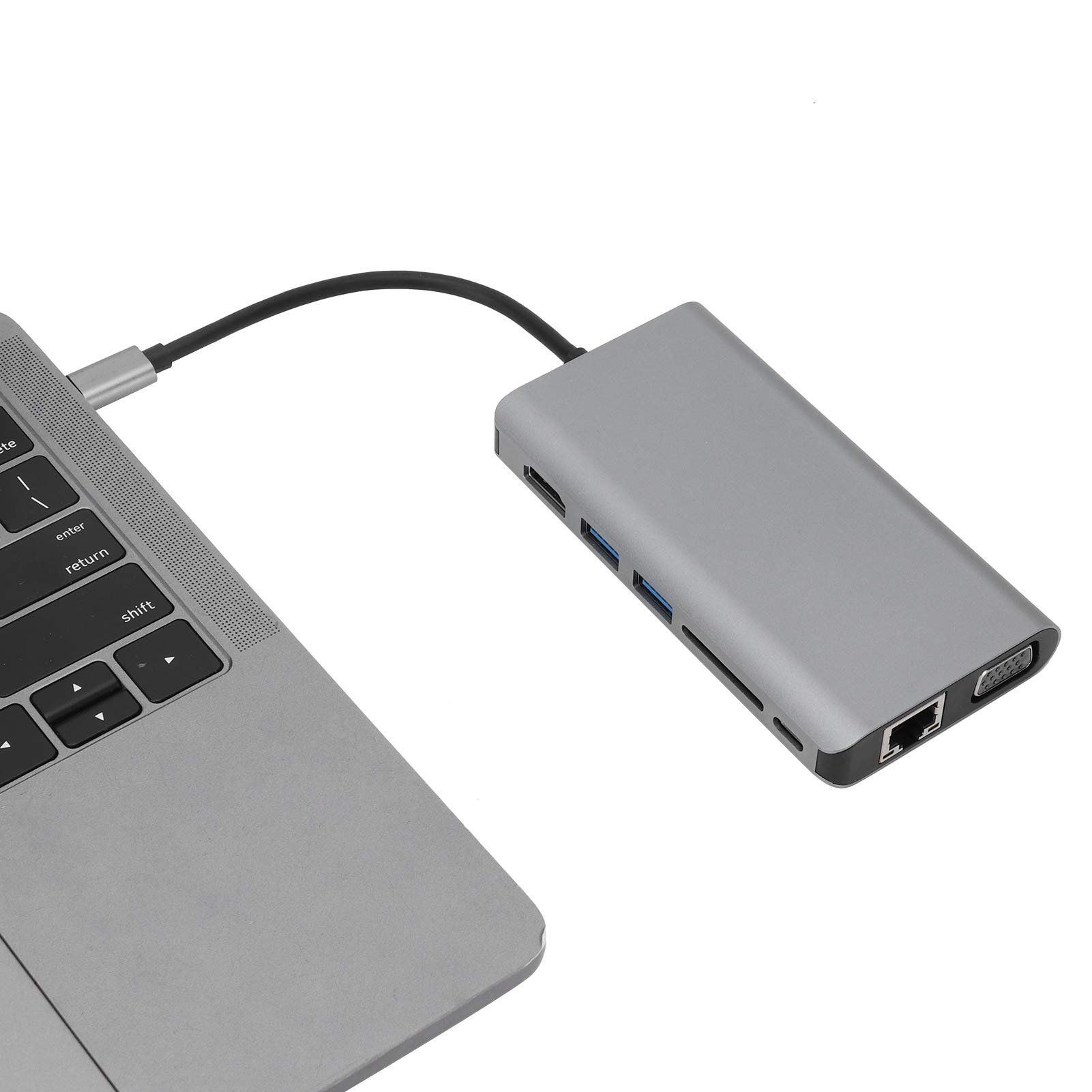 Hub 8 in 1 da tipo C a RJ45 VGA USB 3.0 Jack SD HDTV PD, hub multifunzione per laptop, adattatore in lega di alluminio con ricarica rapida, trasferimento dati ad alta velocità per