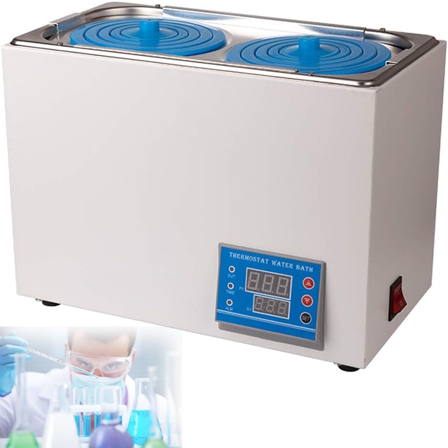 Baño María termostático de Laboratorio con calefacción eléctrica, Tanque Interior de Acero Inoxidable de 7 l, baño María Digital de 2 Orificios, para experimentos químicos y biológicos, 600 W